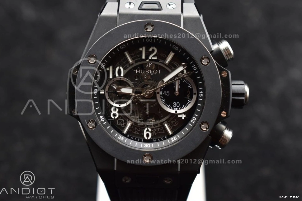 Full Best Big A on Bang Black Edition Hublot Skeleton BestValue 1:1 Black Strap 893 ZF Rubber Dial Unico 1117